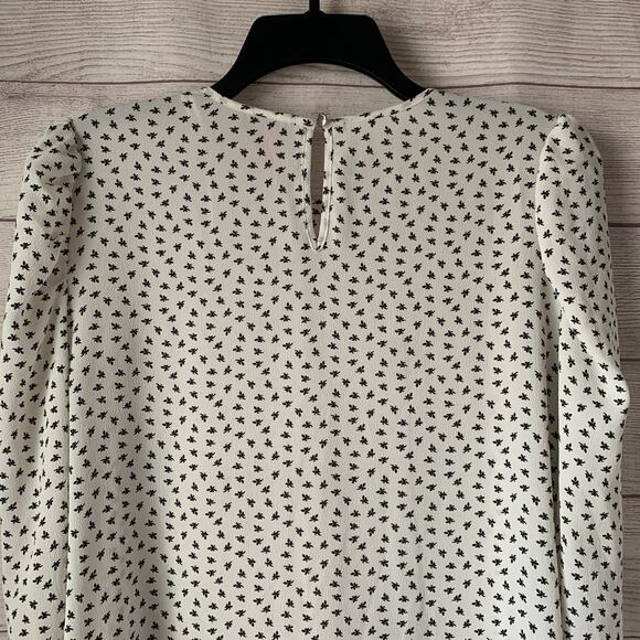 Vince Camuto White and Black Floral Blouse Pouf Shoulders Size Medium - Picture 7 of 12